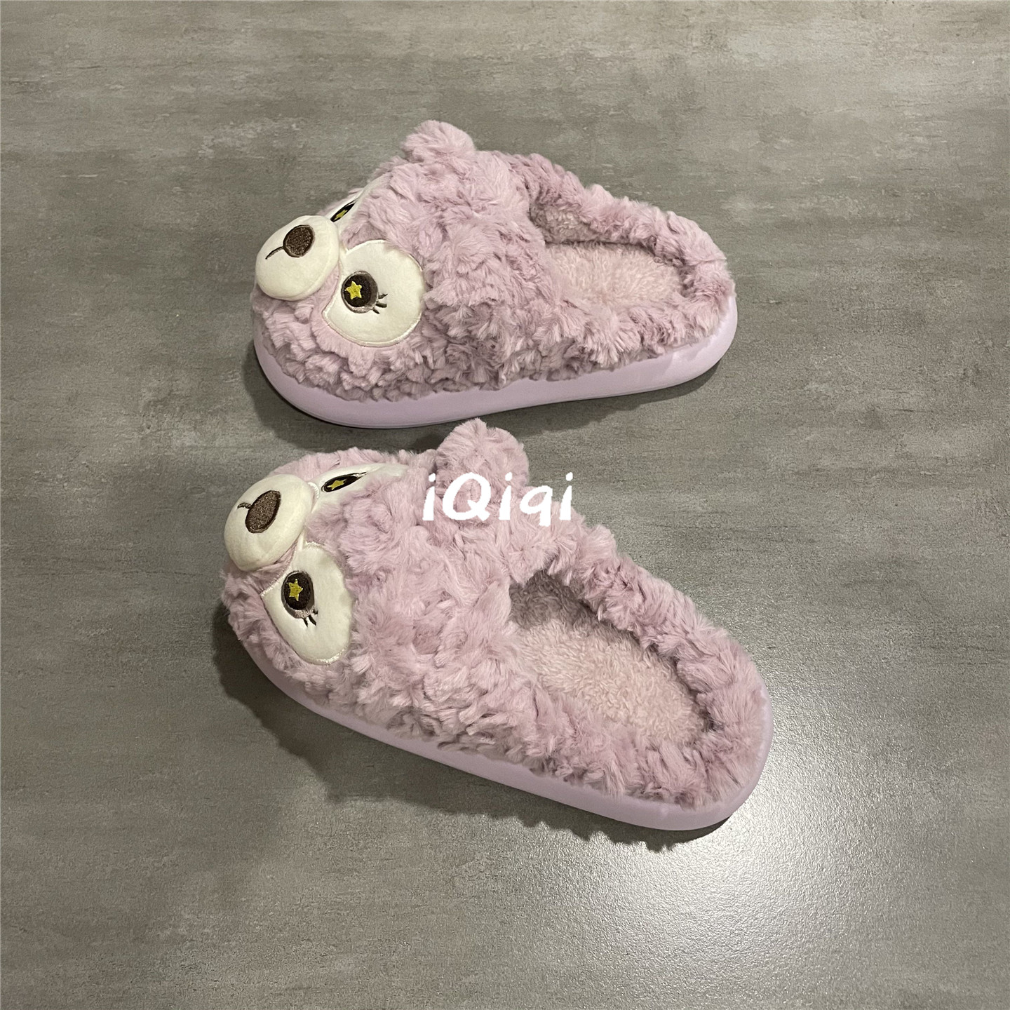 紫色小松鼠毛绒棉拖鞋女冬季
