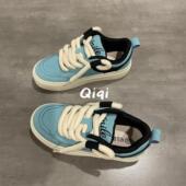 2023春季 复古板鞋 新款 女美式 帆布鞋 七七主人家原创设计湖水蓝女鞋