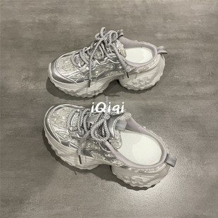 七七主人家 老爹鞋女无后跟包头半拖鞋2025新款厚底休闲运动鞋女