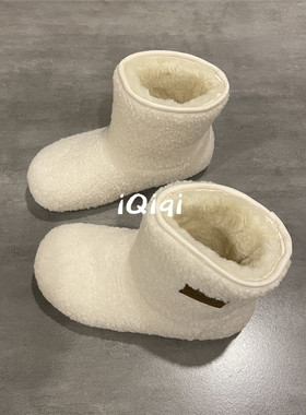 七七主人家 白色加绒短筒靴子女冬季保暖雪地靴女毛绒加厚棉鞋女