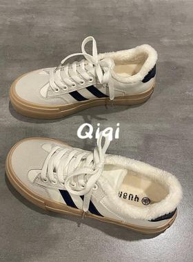 七七主人家 德训鞋子女冬季加绒女鞋二棉鞋女加厚复古板鞋厚底ins