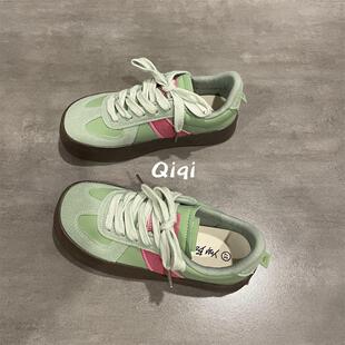 爆款 七七主人家多巴胺绿色鞋 子女2023秋季 新款 原创小众设计感板鞋