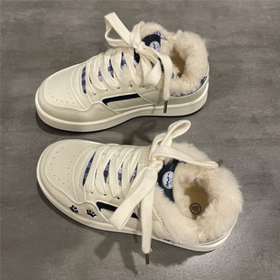 七七主人家 鞋子女韩版运动鞋女冬季加绒棉鞋女学生保暖板鞋女ins