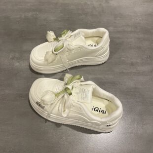 七七主人家 厚底小白鞋女2026春季新款松糕底皮面耐脏韩版板鞋女