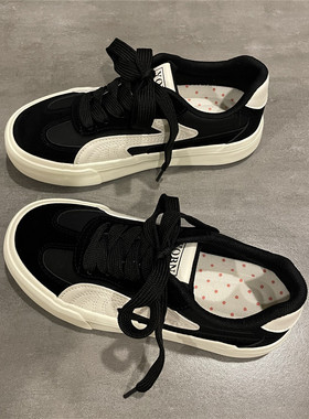 七七主人家 黑色德训鞋女厚底休闲鞋子女2025秋季新款板鞋女学生