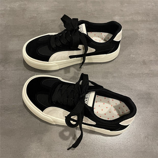 七七主人家 黑色德训鞋女厚底休闲鞋子女2025秋季新款板鞋女学生