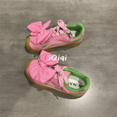 七七主人家 子女逛街穿德训鞋 甜妹板鞋 玫红色小众原创设计休闲鞋