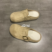 卡其色包头半拖鞋 子女2025夏季 新款 七七主人家 懒人一脚蹬勃肯鞋
