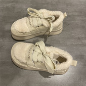 ins风百搭休闲鞋 七七主人家 女厚底毛绒保暖板鞋 女款 冬季 加绒棉鞋