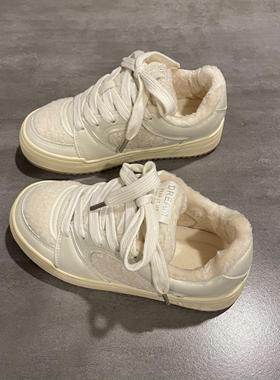 七七主人家 运动鞋白色鞋子女冬季棉鞋女加绒保暖厚底休闲面包鞋