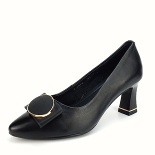 单鞋 新款 真皮高跟粗跟尖头皮鞋 百搭工作鞋 冰洁女鞋 2115 2025春季