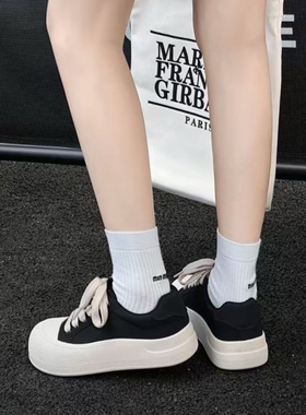 冰洁女鞋2025秋季新款单鞋真皮平跟圆头休闲鞋厚底松糕鞋潮55181