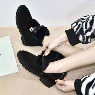 冰洁女鞋2024冬季新款雪地靴真皮磨砂皮加绒侧拉链平跟棉靴18-290