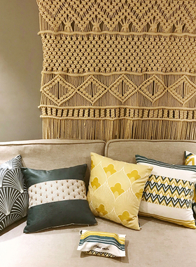 棉花大盗黄绿色现代防水靠垫沙发布艺靠包套45X45CM含芯PP棉抱枕