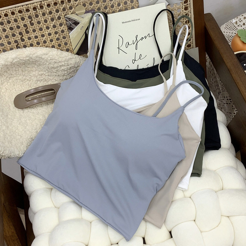 港风冰丝小吊带背心女内搭夏季带胸垫辣妹打底美背短款上衣可外穿