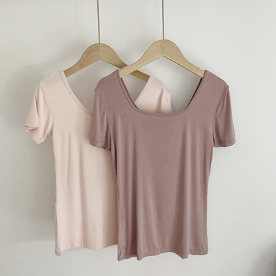 显瘦冰丝莫代尔面膜短袖T恤女夏宽松别致百搭打底小衫内外穿上衣