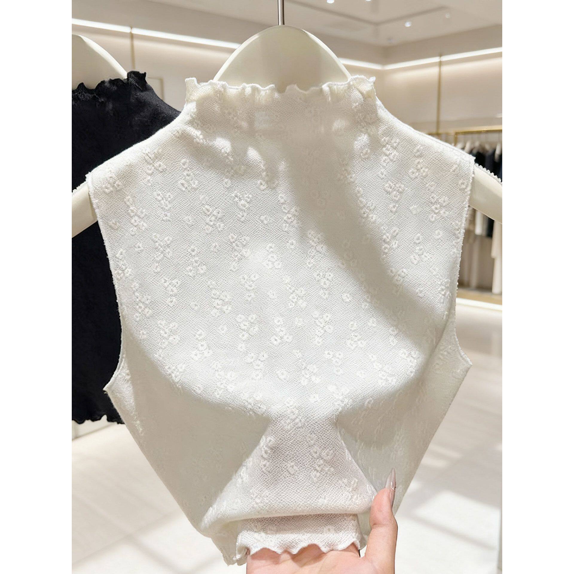 蕾丝假领子百搭女半高领背心木耳边花边领打底衫内搭无袖提花上衣