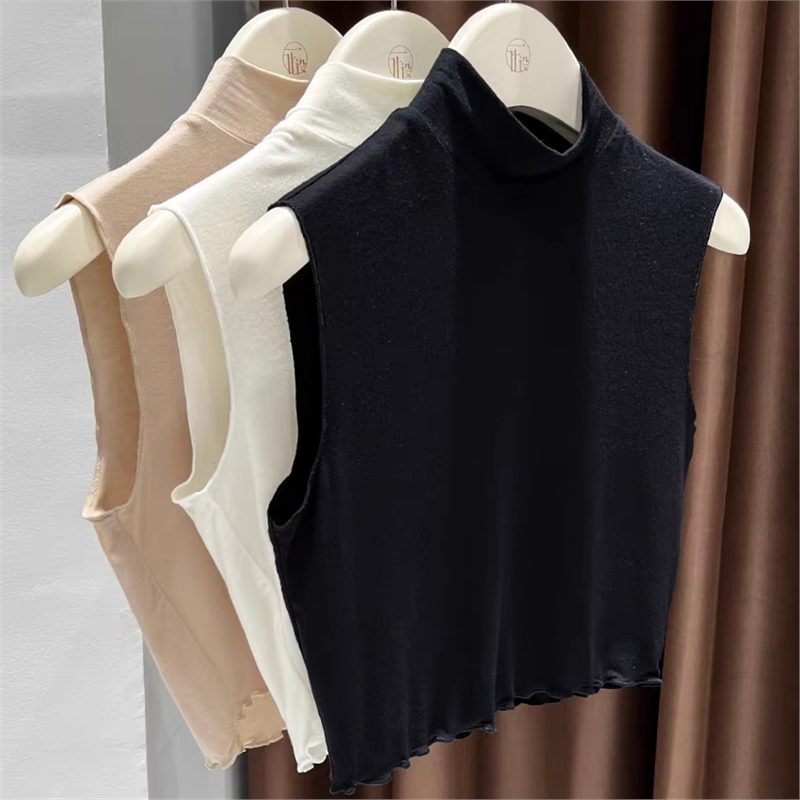轻薄软糯针织假领子百搭女高档女士毛衣叠穿内搭背心半高领打底衫