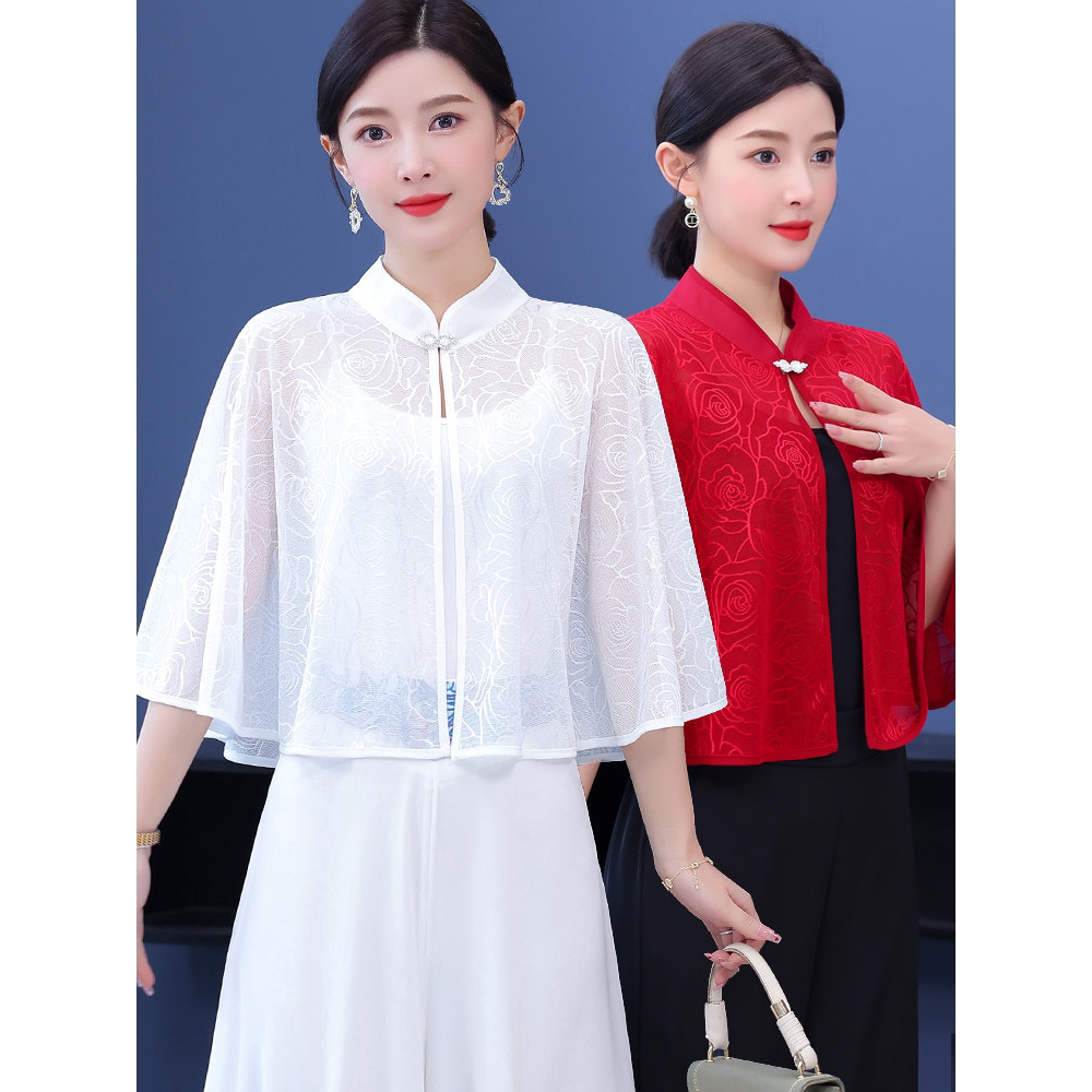 蕾丝防晒披肩2026新款薄女配吊带裙子旗袍高级感罩衫斗篷外搭夏季
