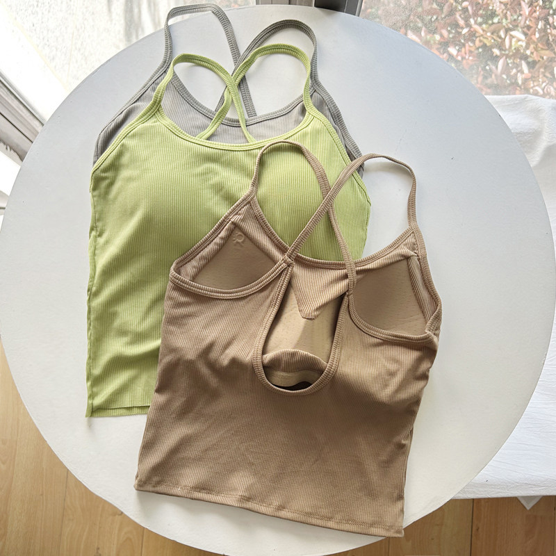 小吊带背心女内搭带胸垫一体美背文胸白黑色抹胸性感打底交叉上衣