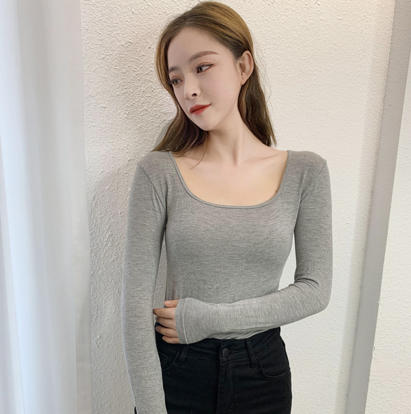 莫代尔打底衫低领u领秋衣大码