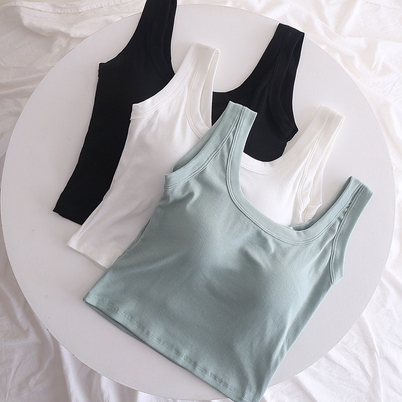 纯棉背心女带胸垫短款露脐内搭小吊带工字打底无袖上衣外穿ins潮