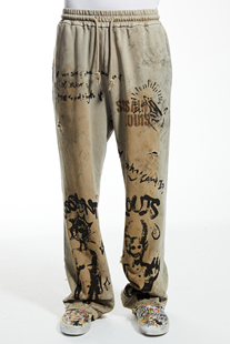 实体现货 Sssaint Louis 脏白涂鸦印花直筒破坏做旧卫裤