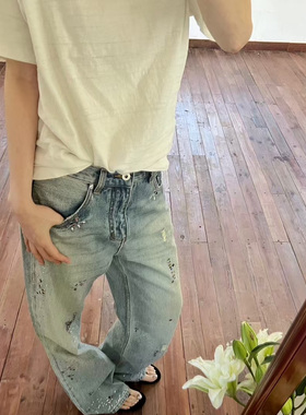 实体现货 Epide Prefab 彩色宝石水钻星空水洗做旧牛仔裤钻裤