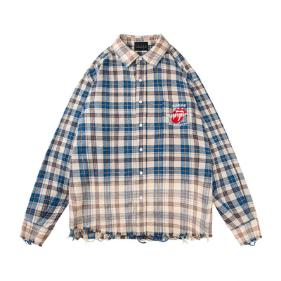 Falseperception水洗格子衬衫