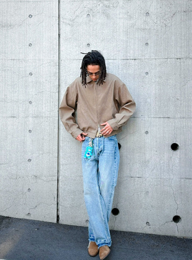 实体现货 Hide in Hills 极简巴恩风卡其双开拉链翻领夹克外套