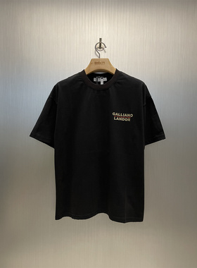 实体现货 Galliano Landor  黑色周年限定闪粉Logo印花短袖T恤