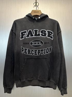 实体现货 False Perception 裂纹Logo水洗褪色做旧连帽衫卫衣XXXL