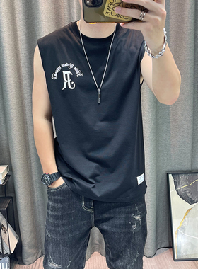 潮牌夏季背心男新款纯棉后背印花