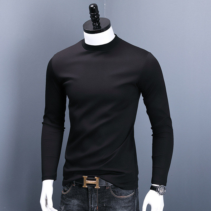 半高领打底衫男内搭 修身中领丝光棉春秋小高圆领t恤长袖薄款卫衣