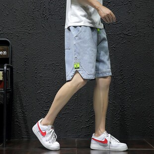 男宽松夏薄款 胖子系带五分裤 男士 日系加大码 中裤 潮牌高端牛仔短裤
