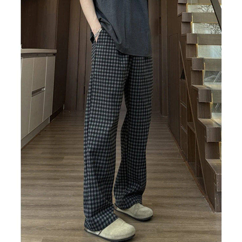 黑灰色格子裤男款春夏季慵懒风潮牌运动卫裤高个子加长宽松阔腿裤