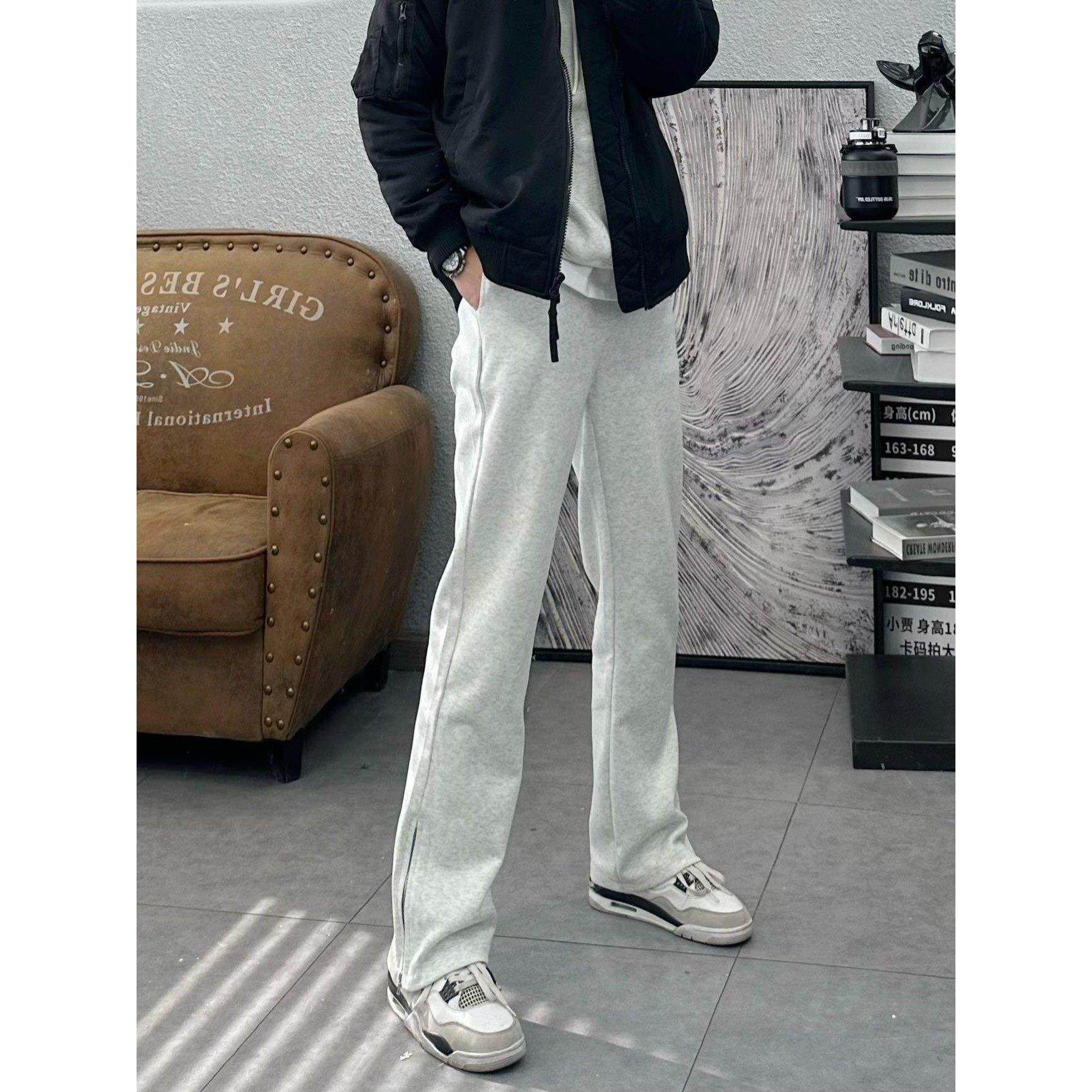 高个子长裤美式纯色百搭拉链修身运动微喇卫裤男女高街显瘦休闲裤,男装,休闲裤,淘宝优惠券,粉丝福利购,淘宝优惠卷