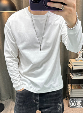 潮牌纯色长袖t恤衫男士纯棉男装