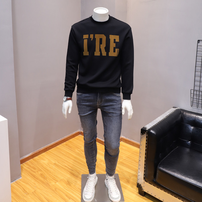 트렌디 브랜드 남성 봄 가을 겨울 한국 스타일 청소년 편지 인쇄 긴팔 풀오버 탑 남성 트렌디 라운드 넥 스웨트 셔츠