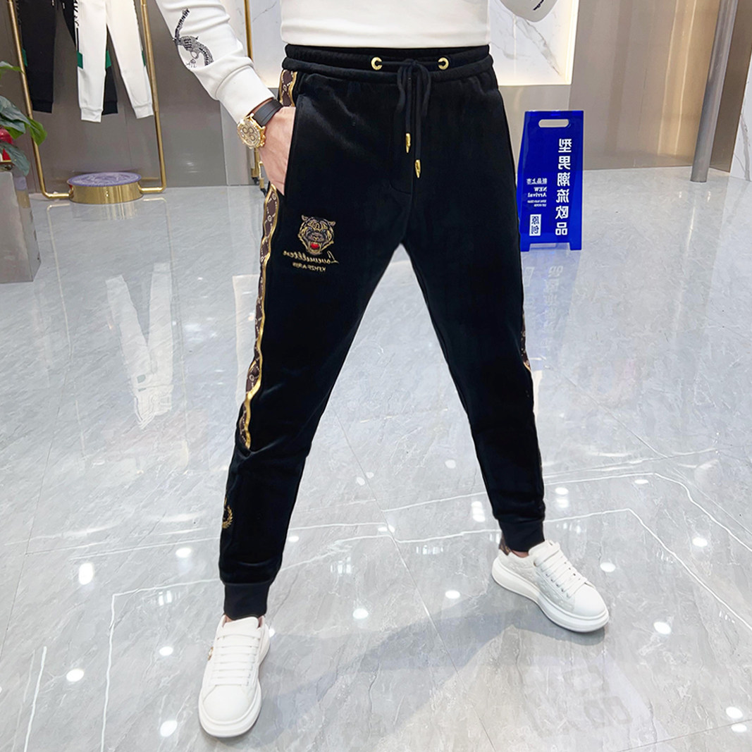 加绒束脚卫裤修身小脚男裤子