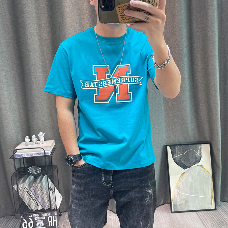 潮牌男夏季新款男士纯棉衣服体恤衫高端男装上衣字母印花短袖t恤