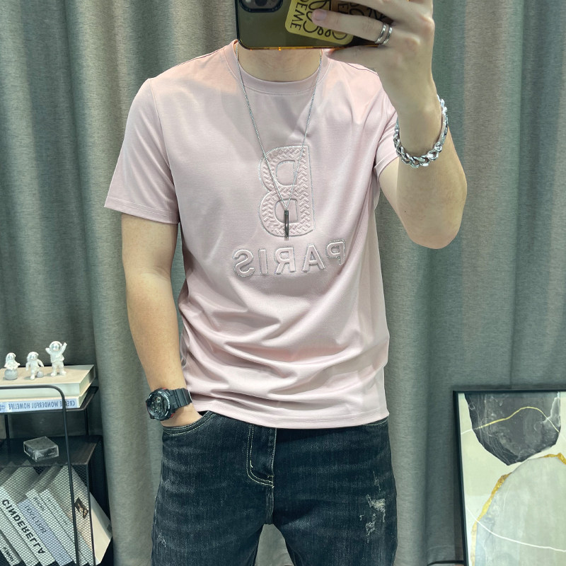 潮牌短袖t恤衫男士夏季新款高端弹力半袖体恤衫男装上衣修身衣服