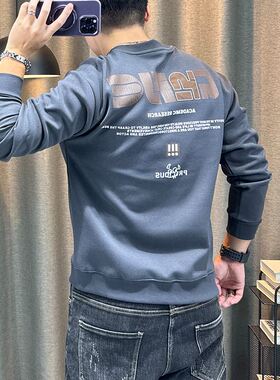 高端男装印花上衣圆领长袖衣服潮
