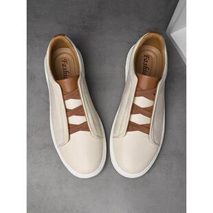 无鞋带上班皮鞋男款2025新款软底男鞋真皮秋季潮牌商务休闲懒人鞋