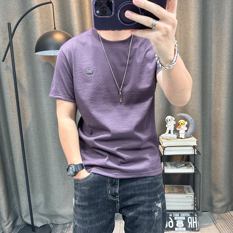 潮牌t恤男短袖夏季新款高端男装上衣天丝棉麻衣服修身半袖体恤衫
