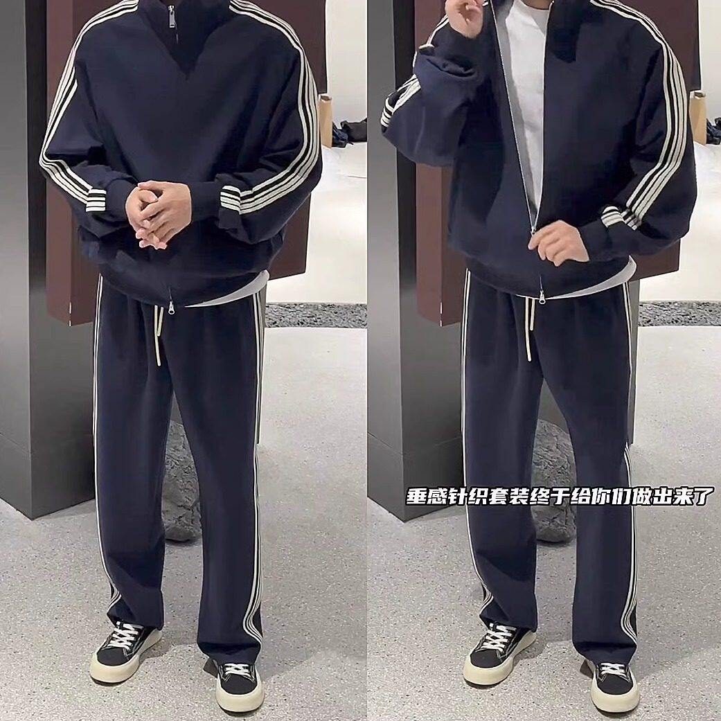 秋季新款竖条纹休闲运动套装男士韩系潮流卫衣直筒卫裤情侣两件套