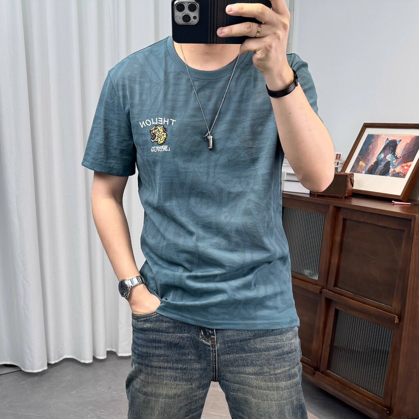 凉感半袖修身套头圆领休闲T恤