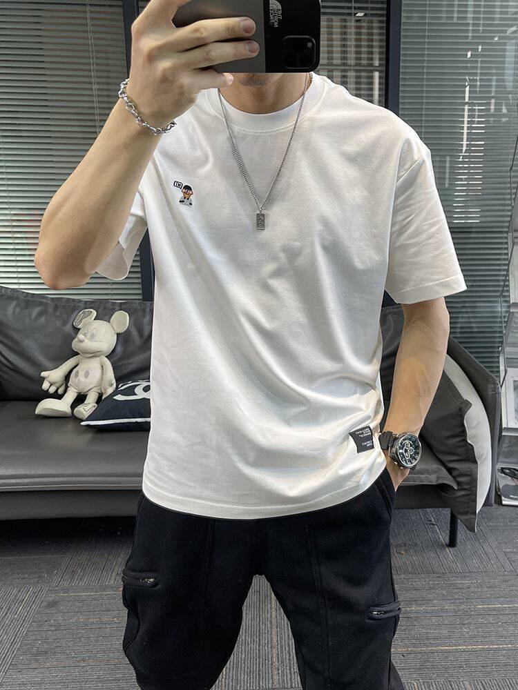 潮牌刺绣短袖t恤衫男士夏季新款高端半袖体恤衫男装简约圆领上衣