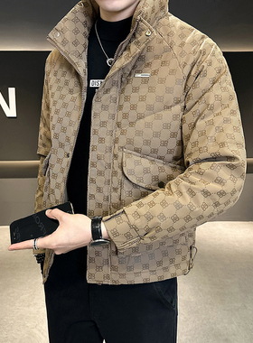 短款印花羽绒袄子痞帅男外套