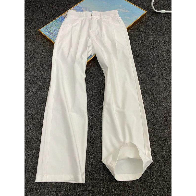 直筒显瘦垂感西装裤cleanfit白色冰丝西裤男夏季薄款阔腿弯刀裤子